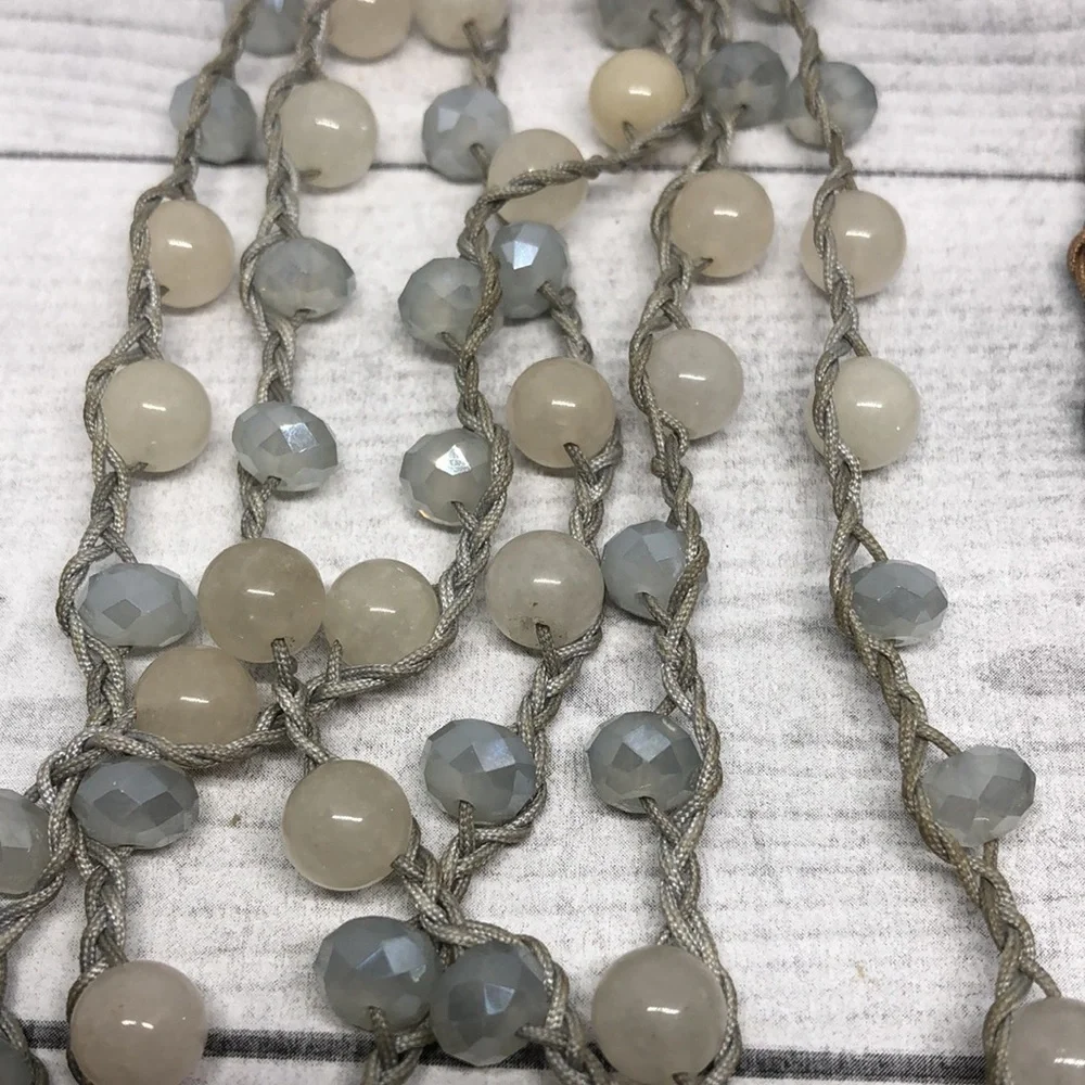Curated bundle artisan knotted crystal and stone necklaces super long flapper